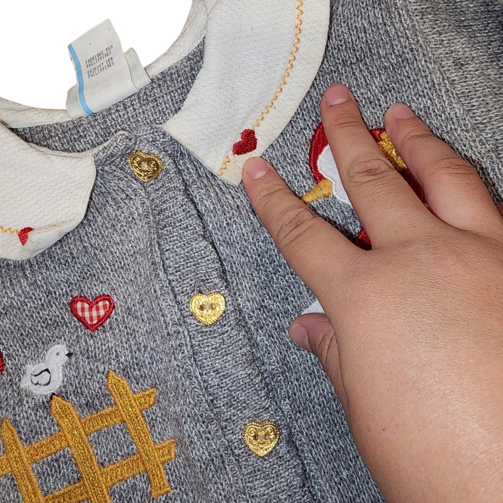 Vintage Baby Togs 18 months hearts and goose gray acrylic cardigan sweater - Picture 3 of 5